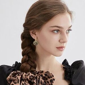 Gold and Black Circular Drop Earrings - Women Jewelry